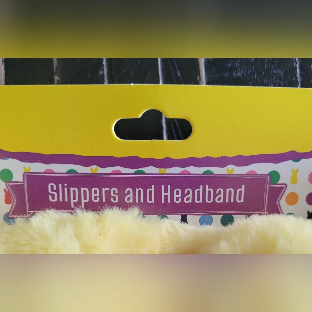 NEW Peeps Bunny Fleece Slippers/Headband Kids Size 13-1